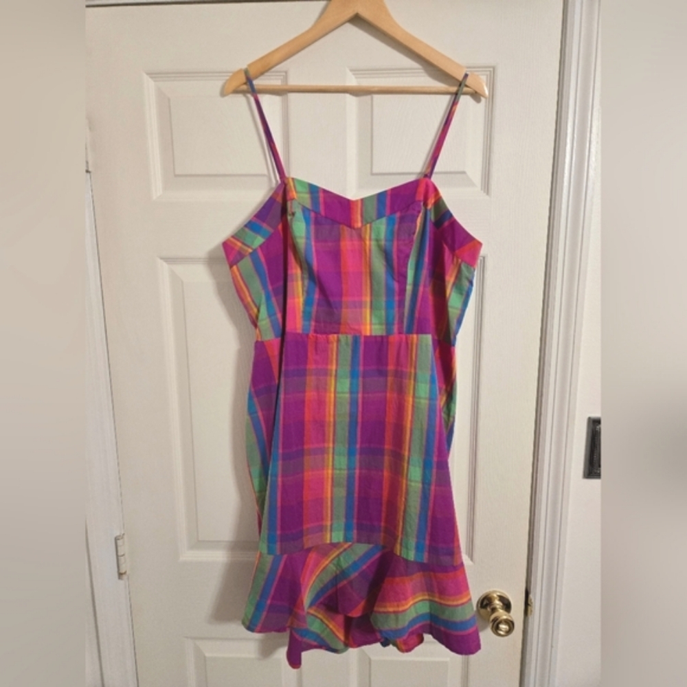A New Day Pink Colorful Plaid Sleeveless SunDress Size XXL NWOT